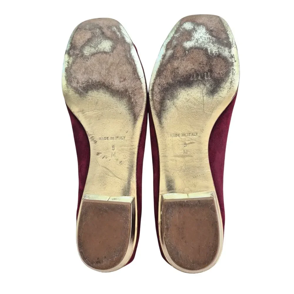 Juicy Couture Ballet Flats Sz 9 Red Suede Made in Italy Square Toe Shoes Classic